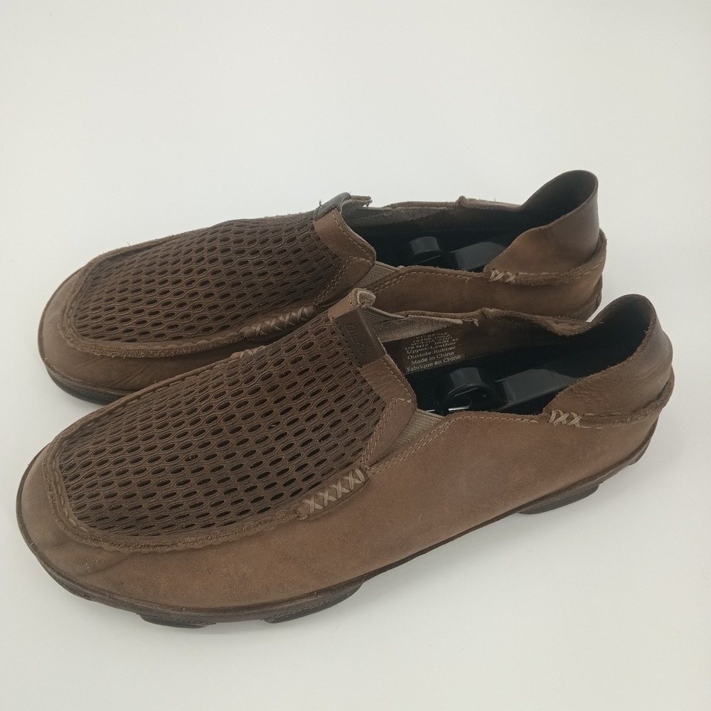 Olukai Moloa Aho Mens Brown Leather Mesh Slip On Loafers Size 12 10399-106Z